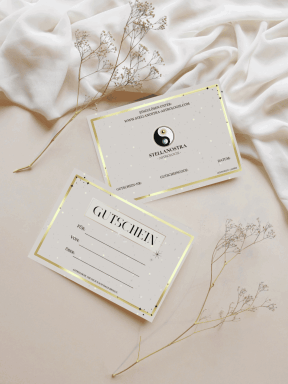 Authentische Astrologie-Gutscheine für individuelle Tarot- oder Horoskop-Beratung, ideal als Geschenkidee, mit eleganten goldenen Akzenten, Geschenk, Astrologie verschenken